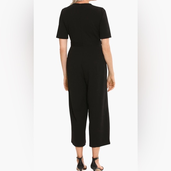 LONDON TIMES women black short sleeve waist tab crop black jumpsuit/size 10 - Picture 3 of 3